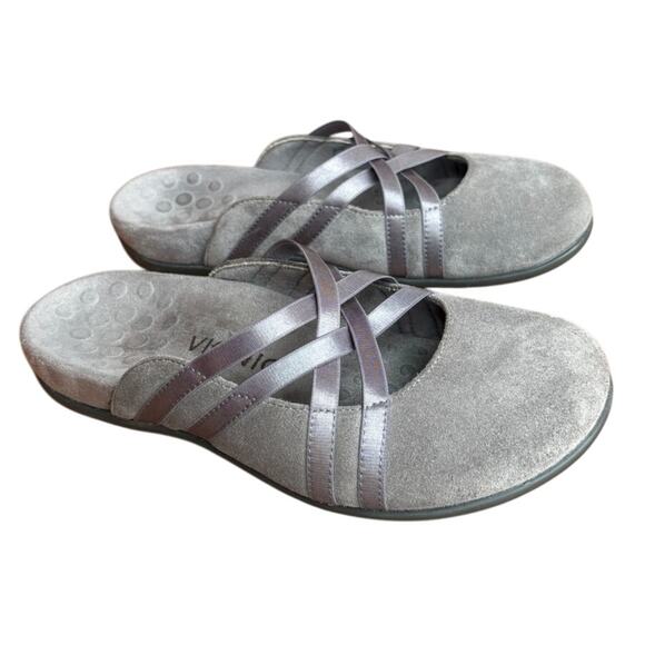 Vionic Claire Charcoal Suede Slip Ons with Crisscross Satin Finish Straps size 7 - Picture 1 of 16